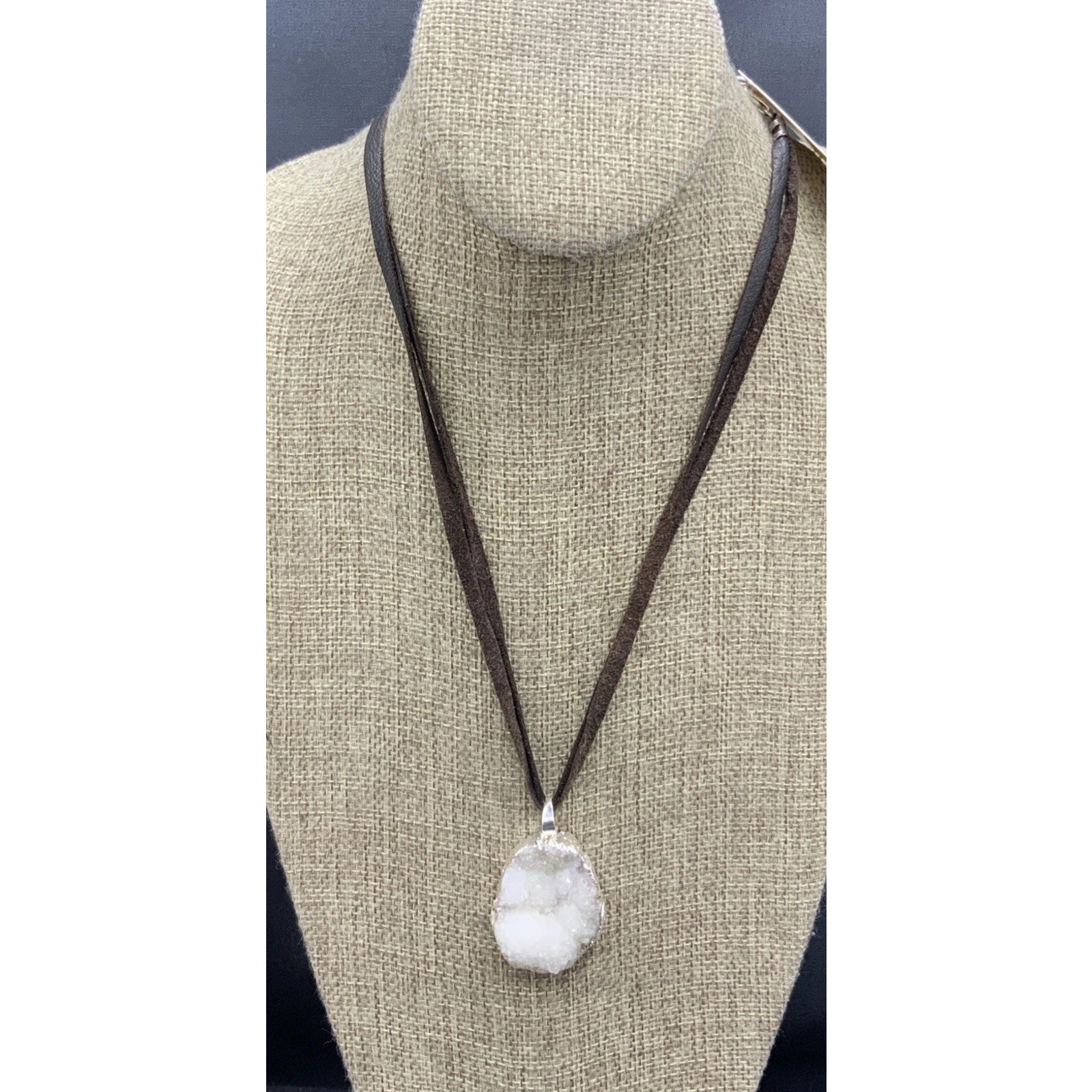Barse Foil Wrap Druzy Quartz Pendant Necklace- Leather- Sterling Silver- Nwt 17$